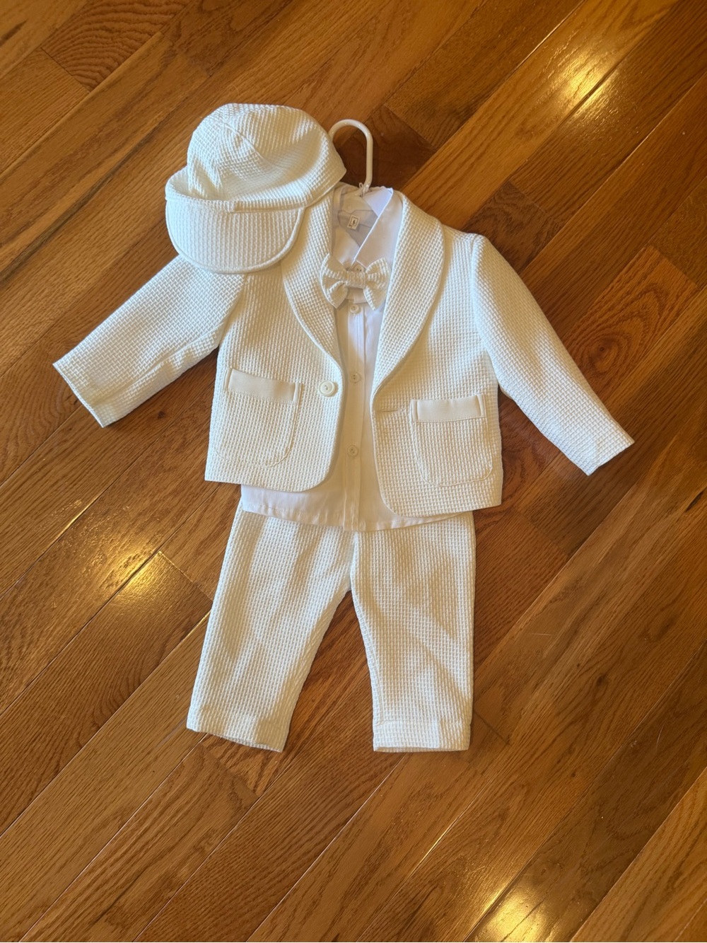 Classic White Infant Formal Suit with Hat and Bow